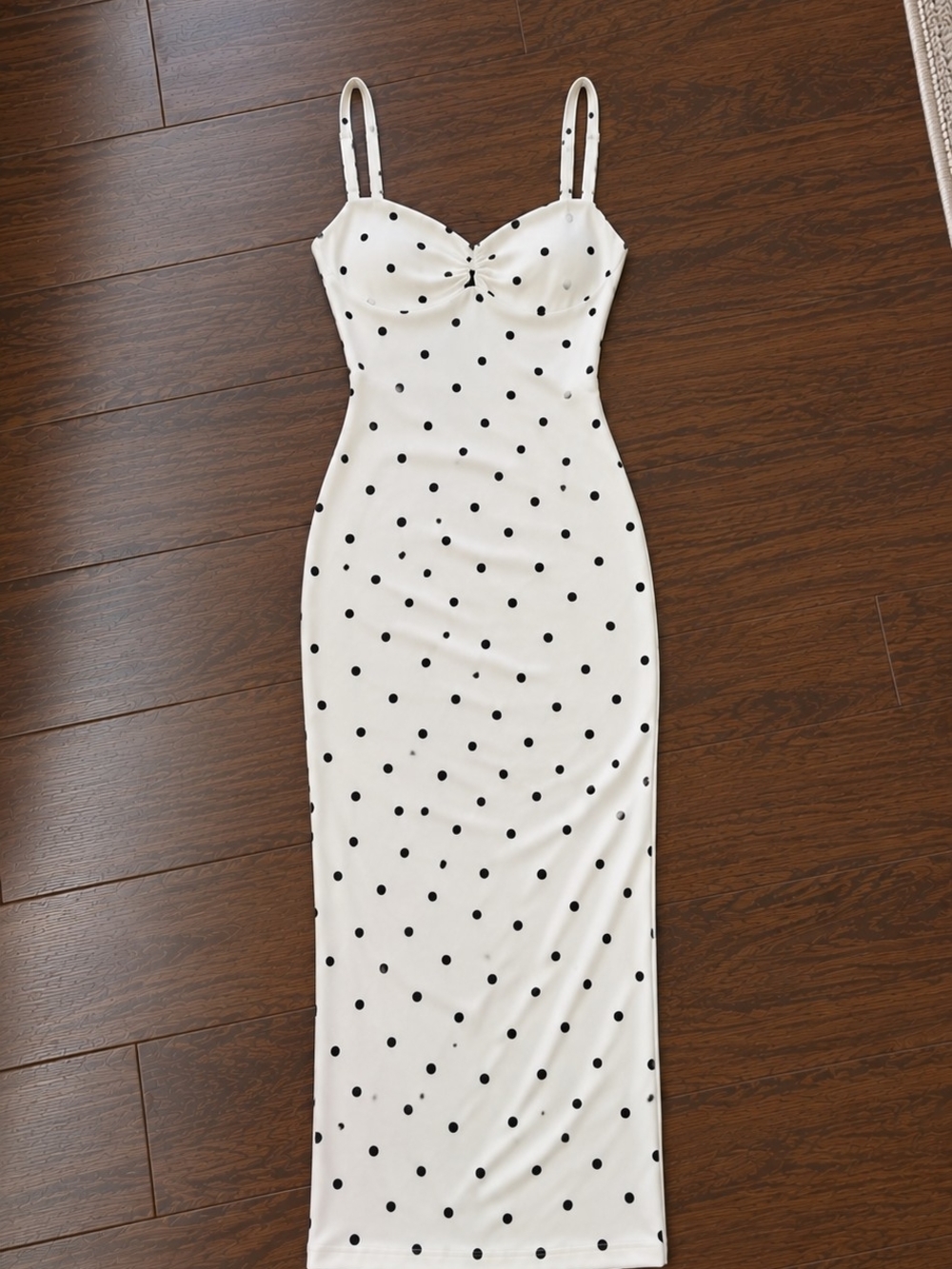 White Polka Dot Midi Dress with Spaghetti Straps